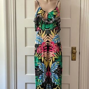 Flying Tomato Black Tropical Off-Shoulder Jumpsuit - Large